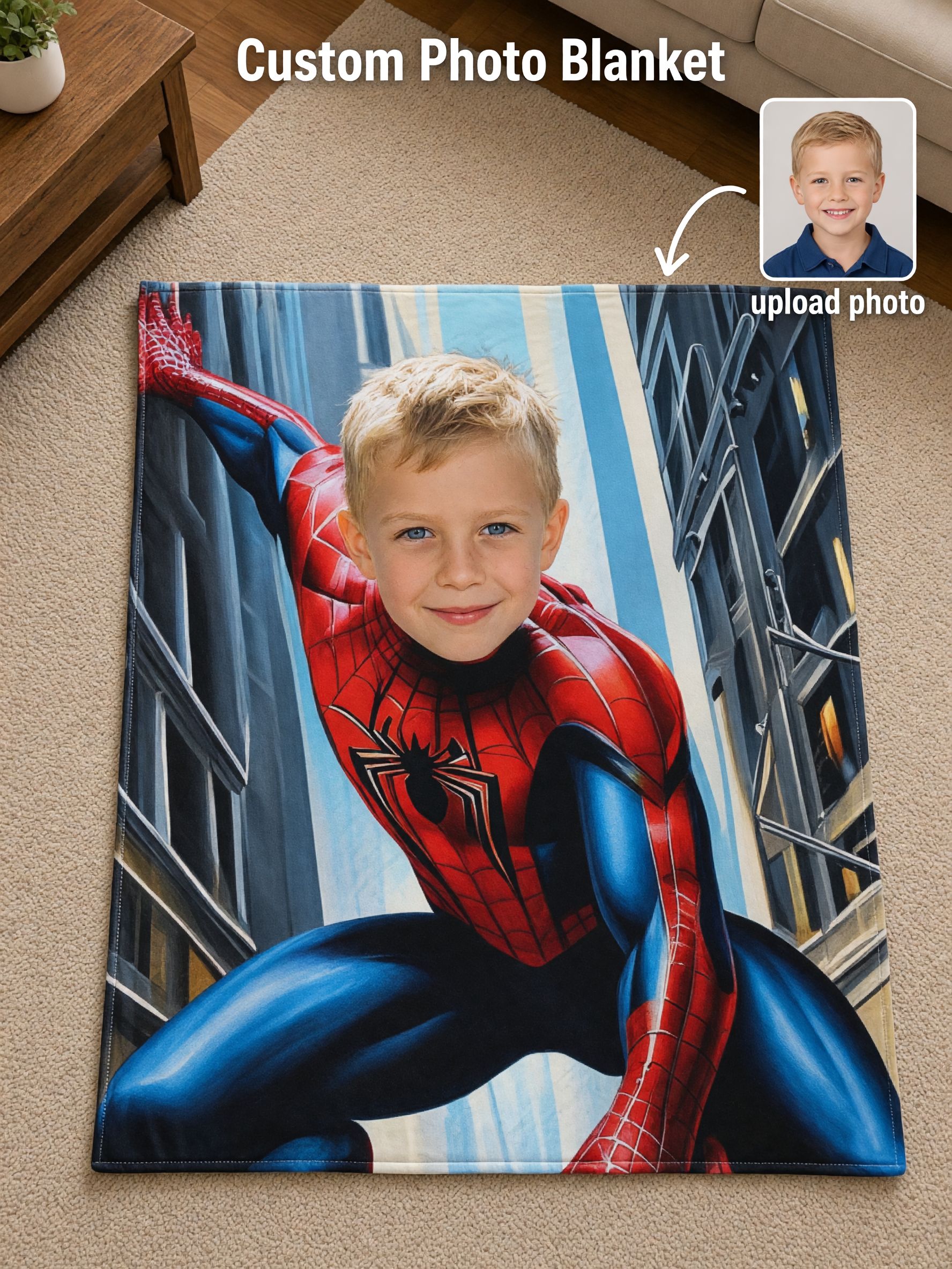 Custom Face Photo Blanket Personalized Superhero Flannel Throw Cozy Hypoallergenic Fleece Bed Couch Blanket Gift