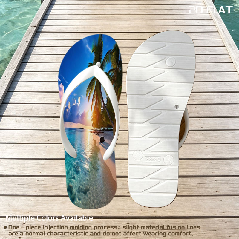 Tropical Beach with Rainbow and Palm Trees at Sunset -  flip-flops