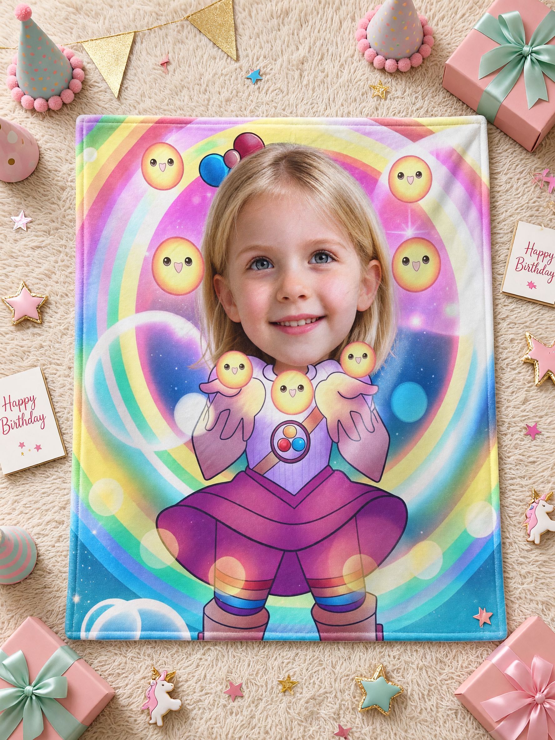 Custom Photo Blanket Personalized Face Flannel Fleece Throw Soft Rainbow Cartoon Bed Couch Wrap Ideal Gift