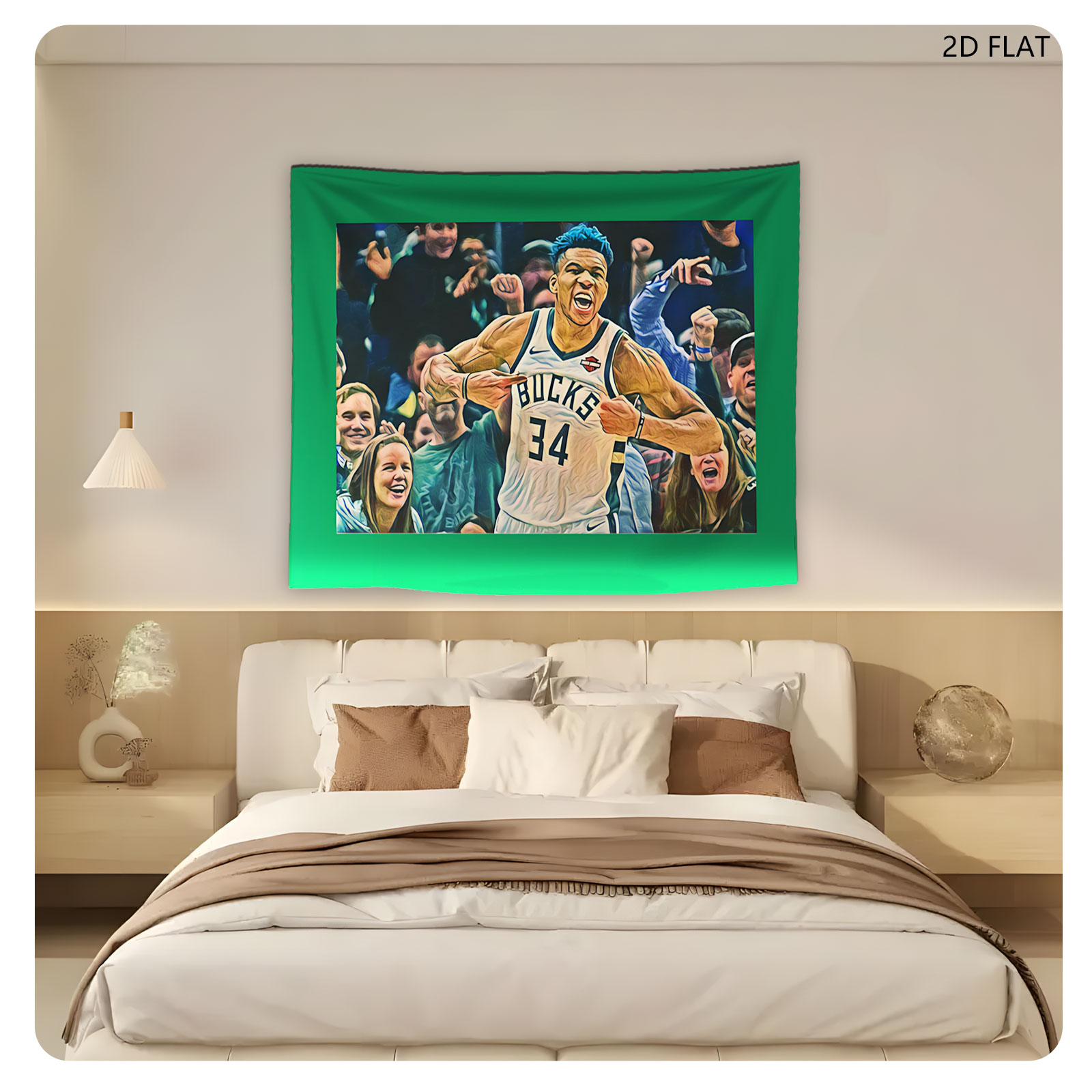 Giannis Antetokounmpo of the Milwaukee Bucks celebrates in front of cheering fans. - Tapestry