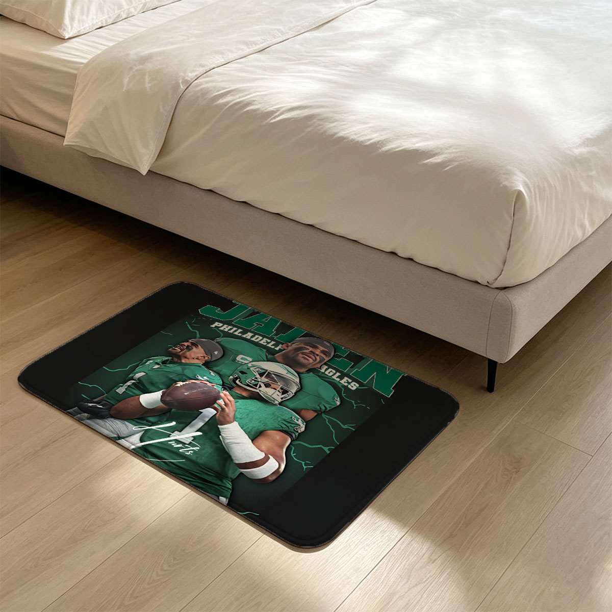 Jalen Hurts, Philadelphia Eagles Quarterback, in Action and Leadership Moments - Flannel floor mat