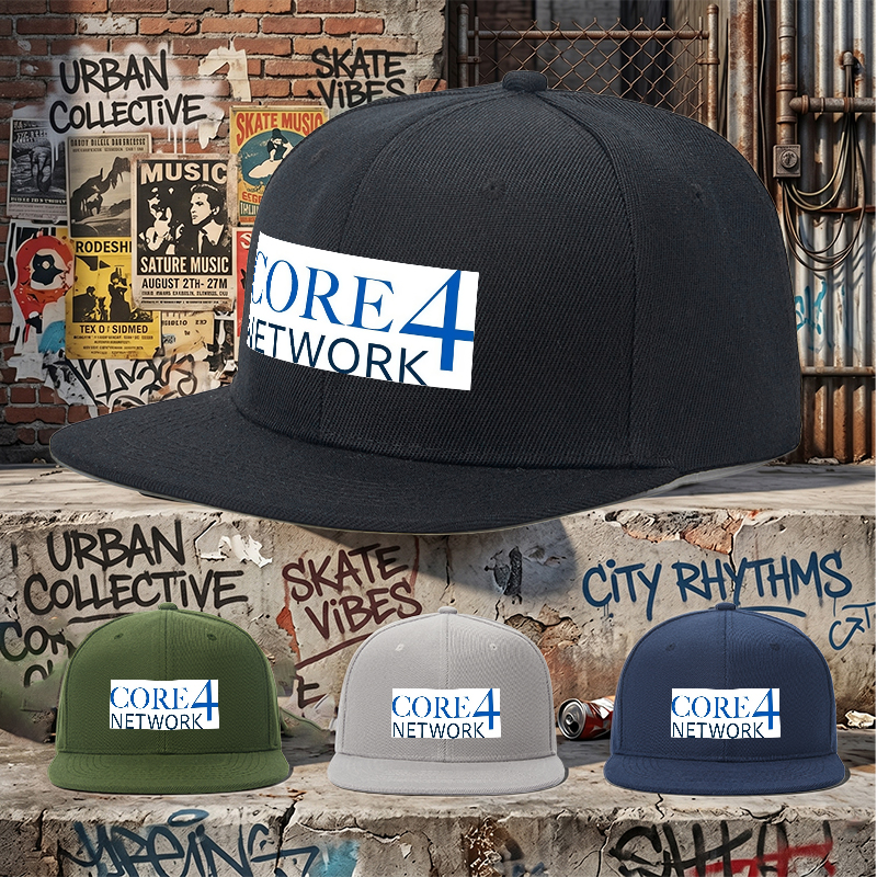 Flat Brim Baseball Cap Core4 Network Logo Print Streetwear Underground Skate Style for Basketball Courts Skate Parks Urban Lifestyle Skaters Rappers Streetwear Enthusiasts