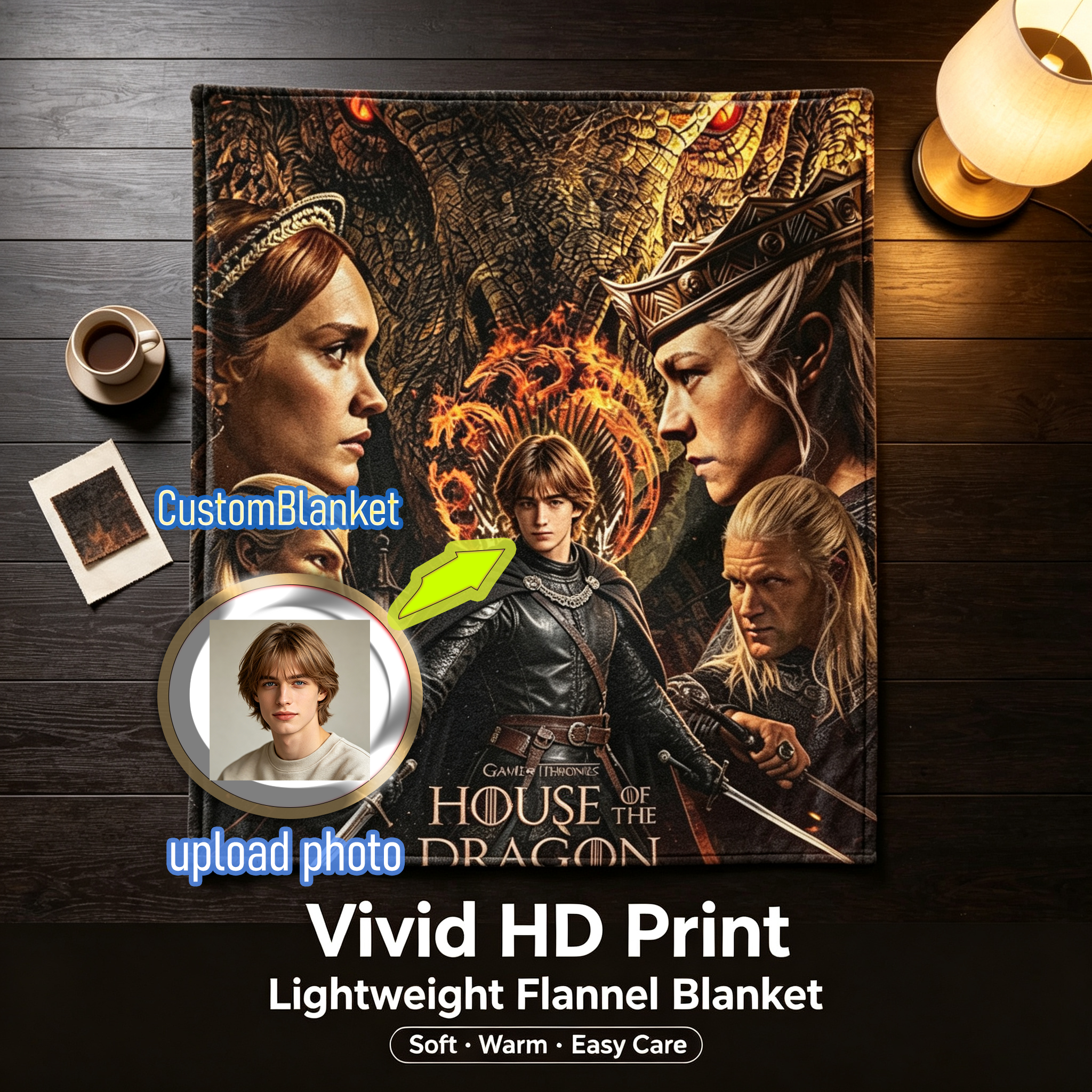 Custom Face Blanket House of the Dragon Flannel Blanket for Couch or Bedding Perfect Gift for Fans of Game of Thrones Series