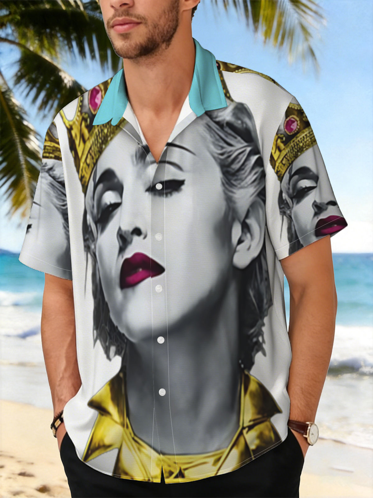 Madonna as Queen: Golden Crown and Regal Attire -  Shirt