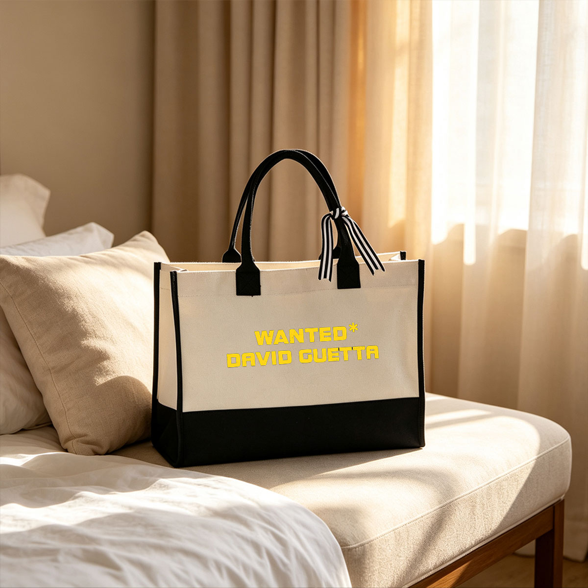 WANTED: DAVID GUETTA - Canvas patchwork gift tote bag