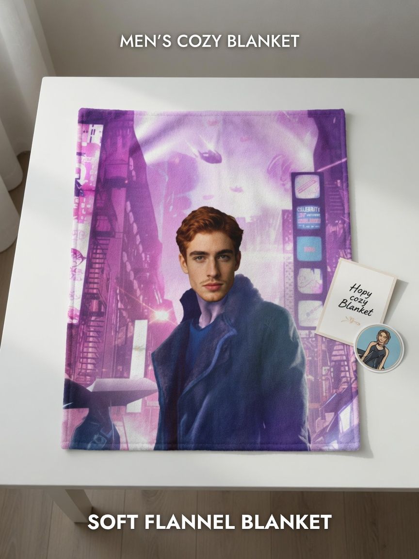 Custom Face Photo Flannel Blanket Ultra Soft Personalized Cyberpunk Portrait Throw Ideal Cozy Gift