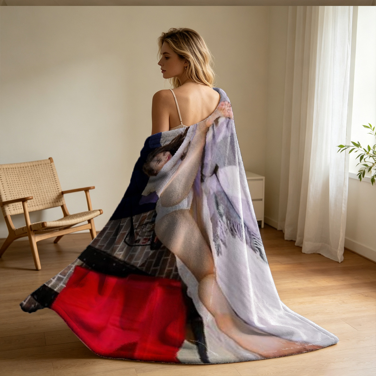 Nude woman posing by kitchen window - Blanket