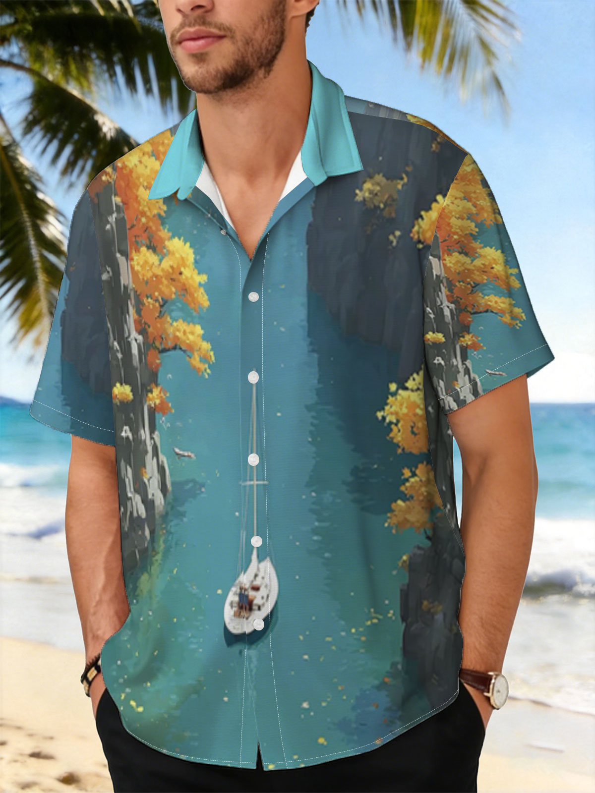 Sailboat Gliding Through Autumn Canyon -  Shirt