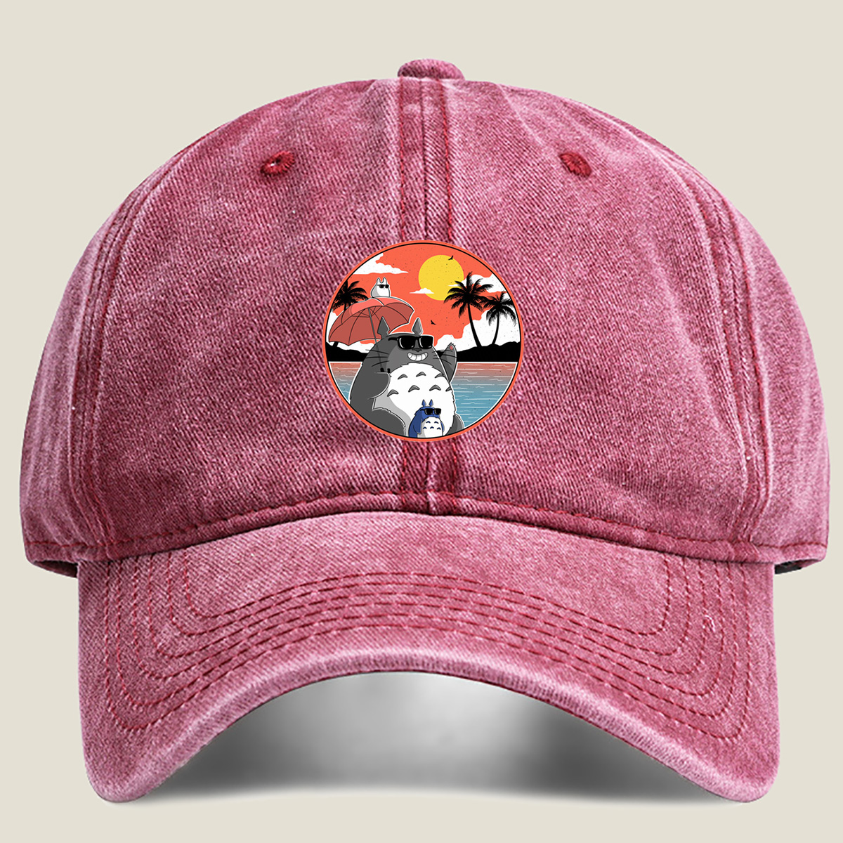 Totoro Family Beach Sunset - Washed Denim - Baseball Cap