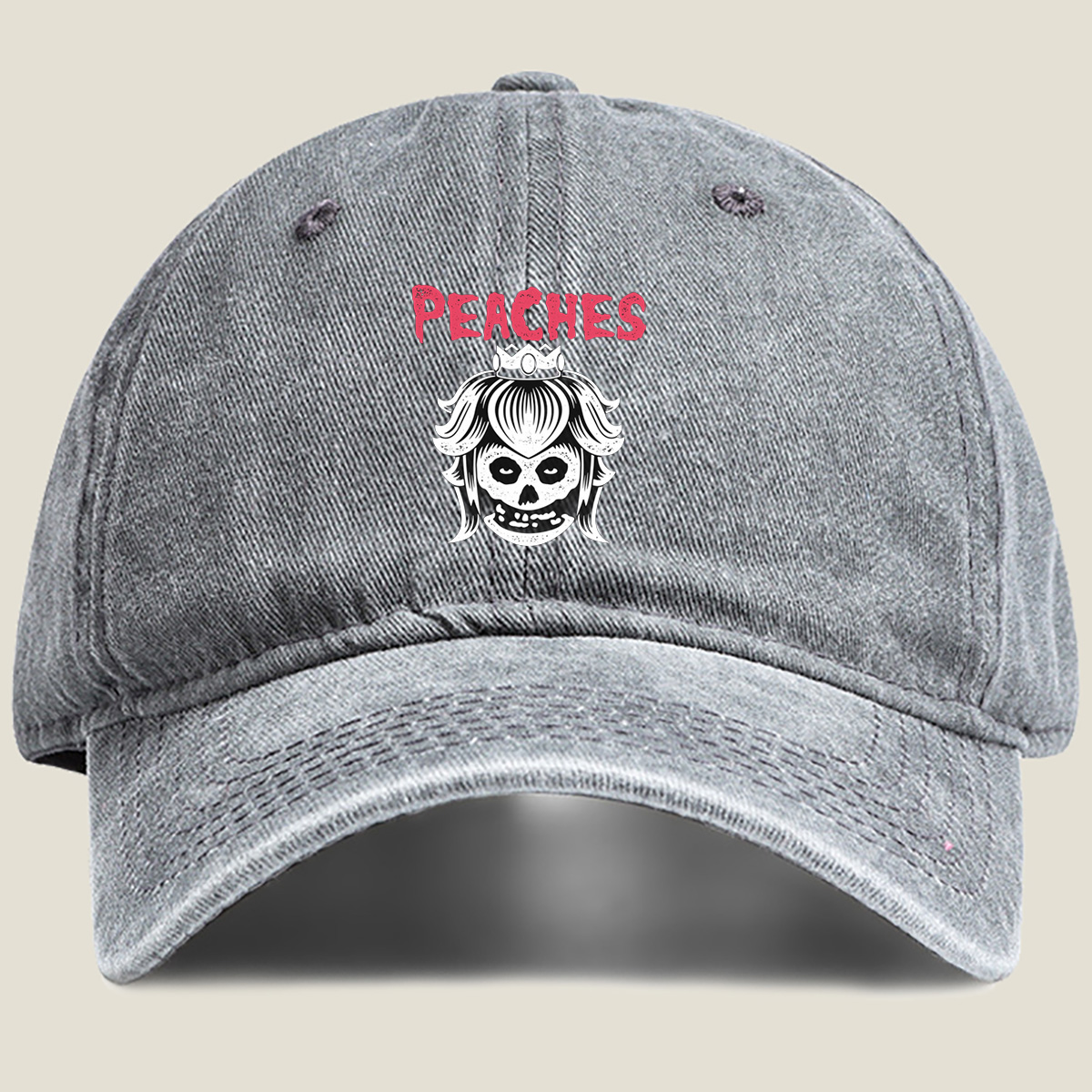 Peaches: Skull Princess Design - Washed Denim - Baseball Cap