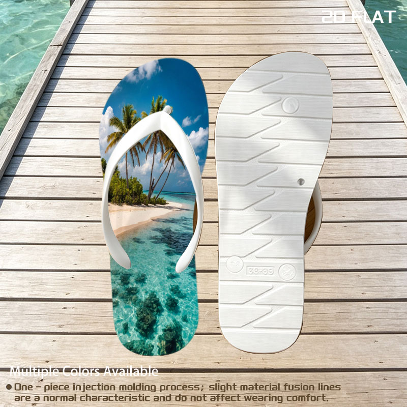 Tropical Beach with Palm Trees and Crystal Clear Water -  flip-flops