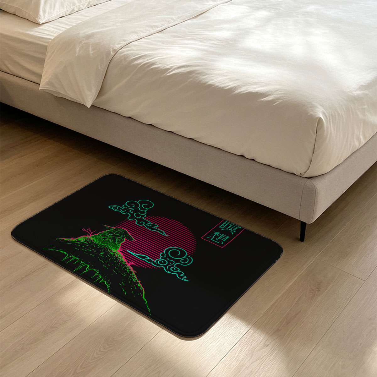 Meditation Mountain with Neon Clouds and Sun - Flannel floor mat