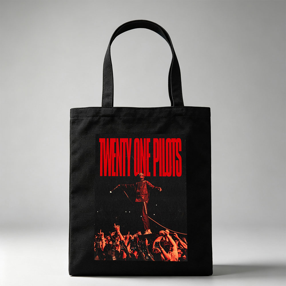 Twenty One Pilots Live Performance on Stage with Crowd in Red Lighting - Canvas tote bags