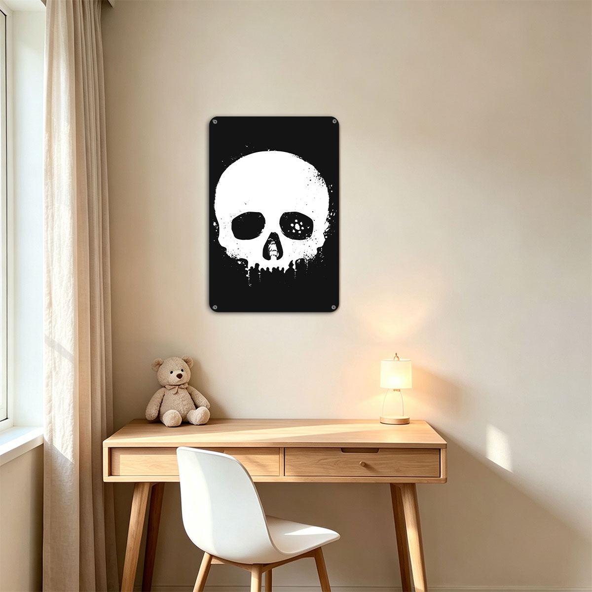 Skull with Ship in Mouth, Black and White Art - painting