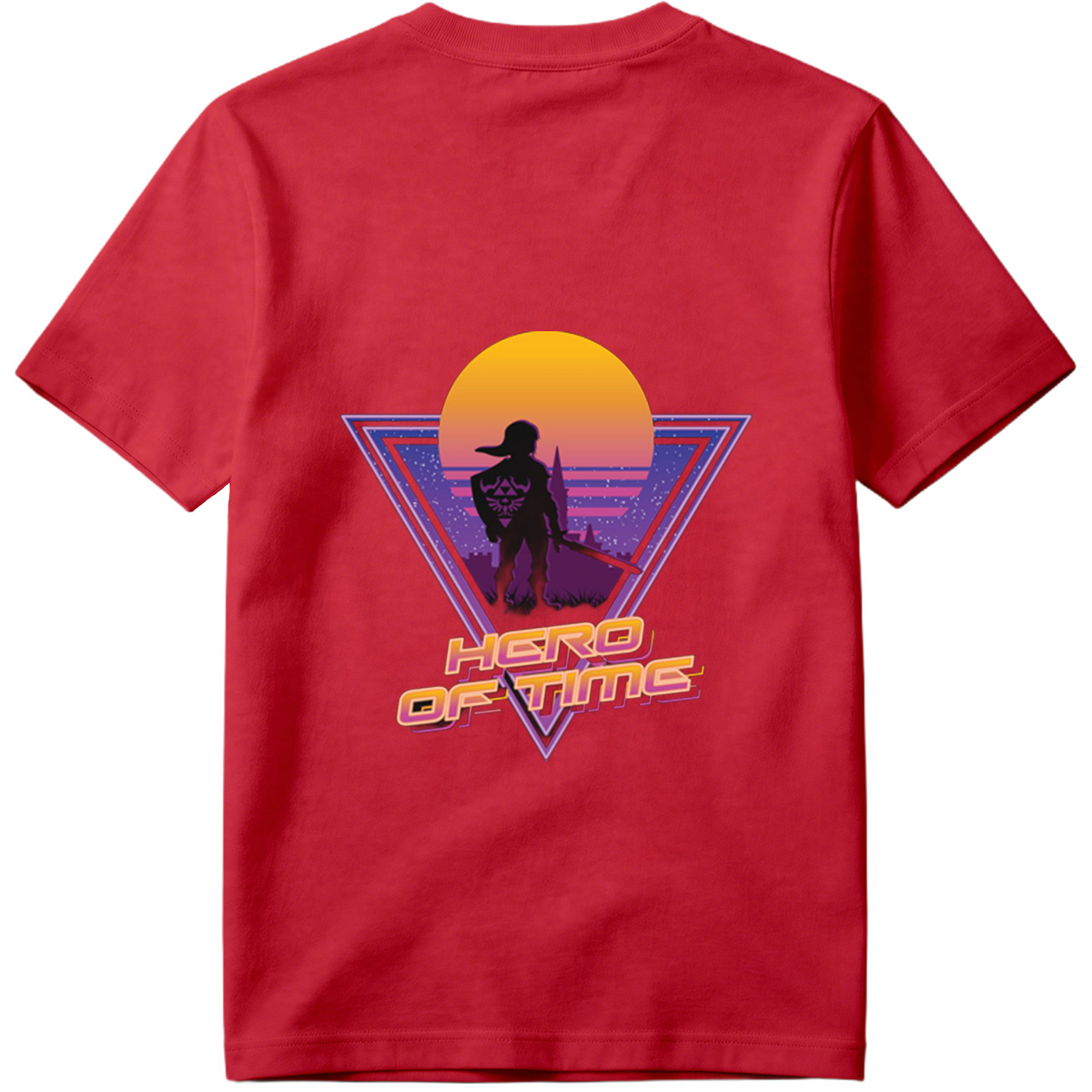 Hero of Time: Link Silhouette in Retro Sunset Scene - Tee