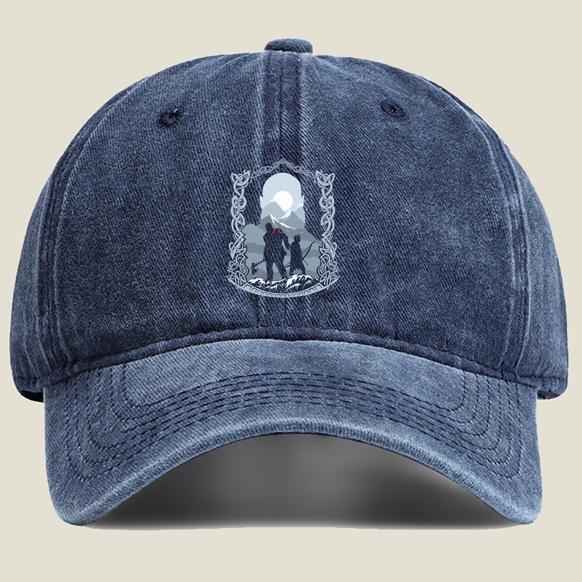 Viking Warriors Under the Moonlight - Washed Denim - Baseball Cap