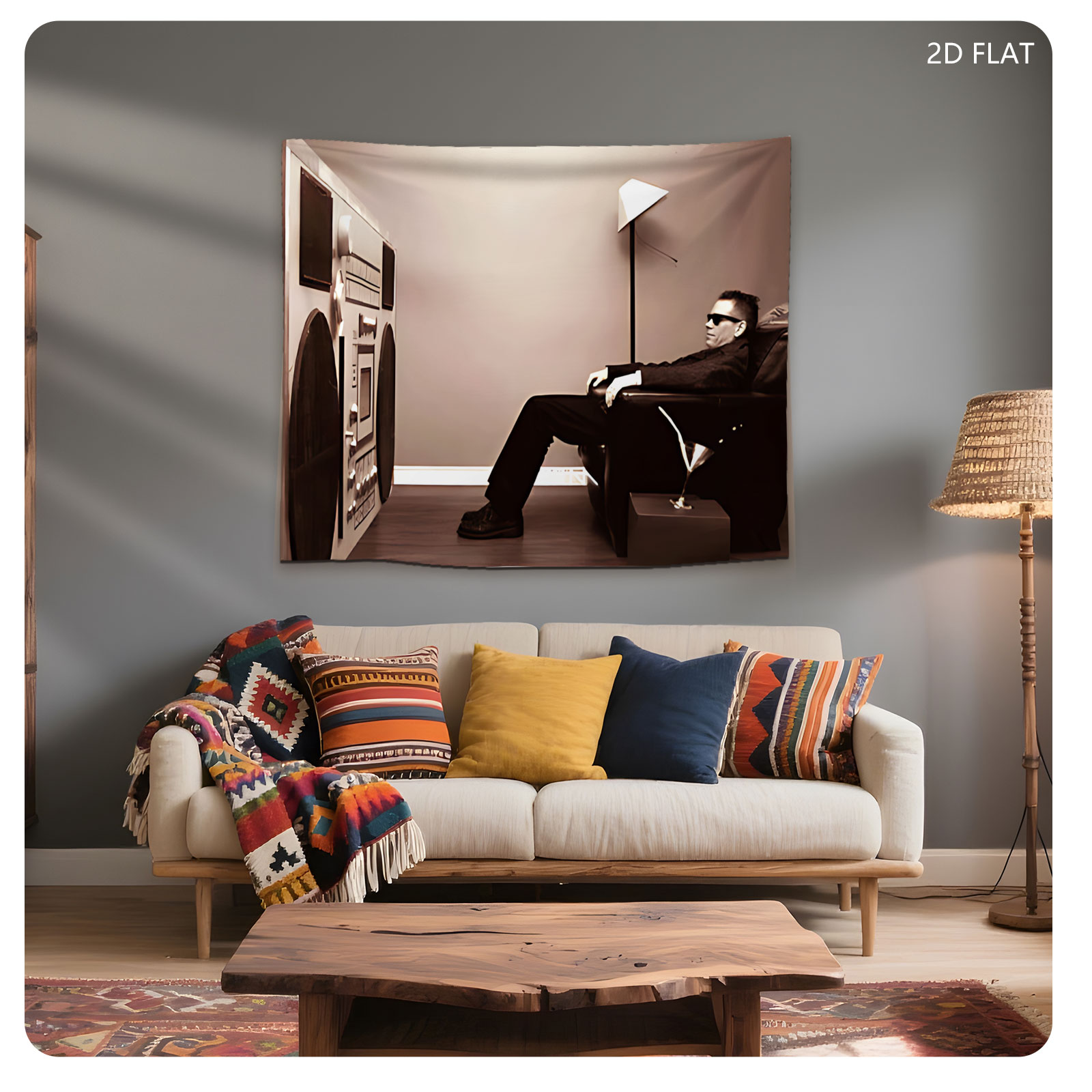Man in Suit with Boombox and Martini Glass - Tapestry