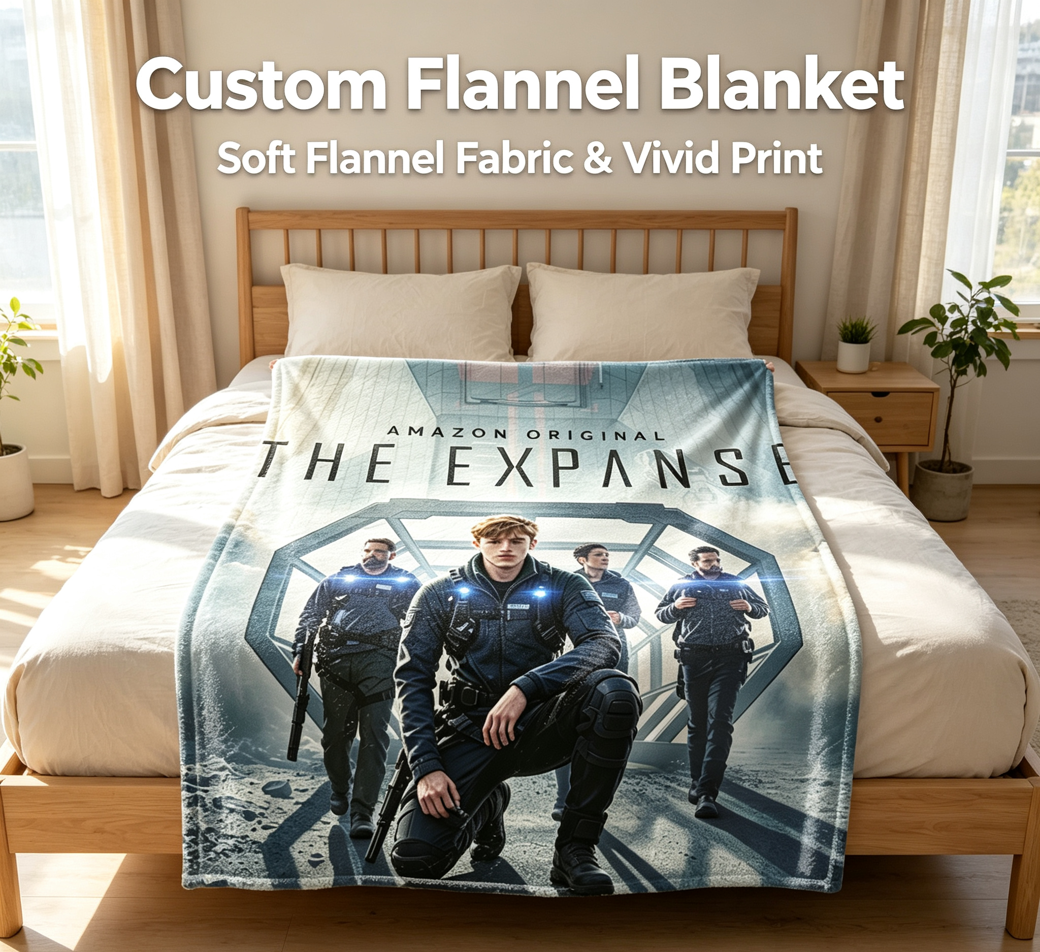 Custom Face Blanket The Expanse Amazon Original Sci-Fi Series Flannel Blanket for Fans Space Drama TV Show Gift or Giveaway