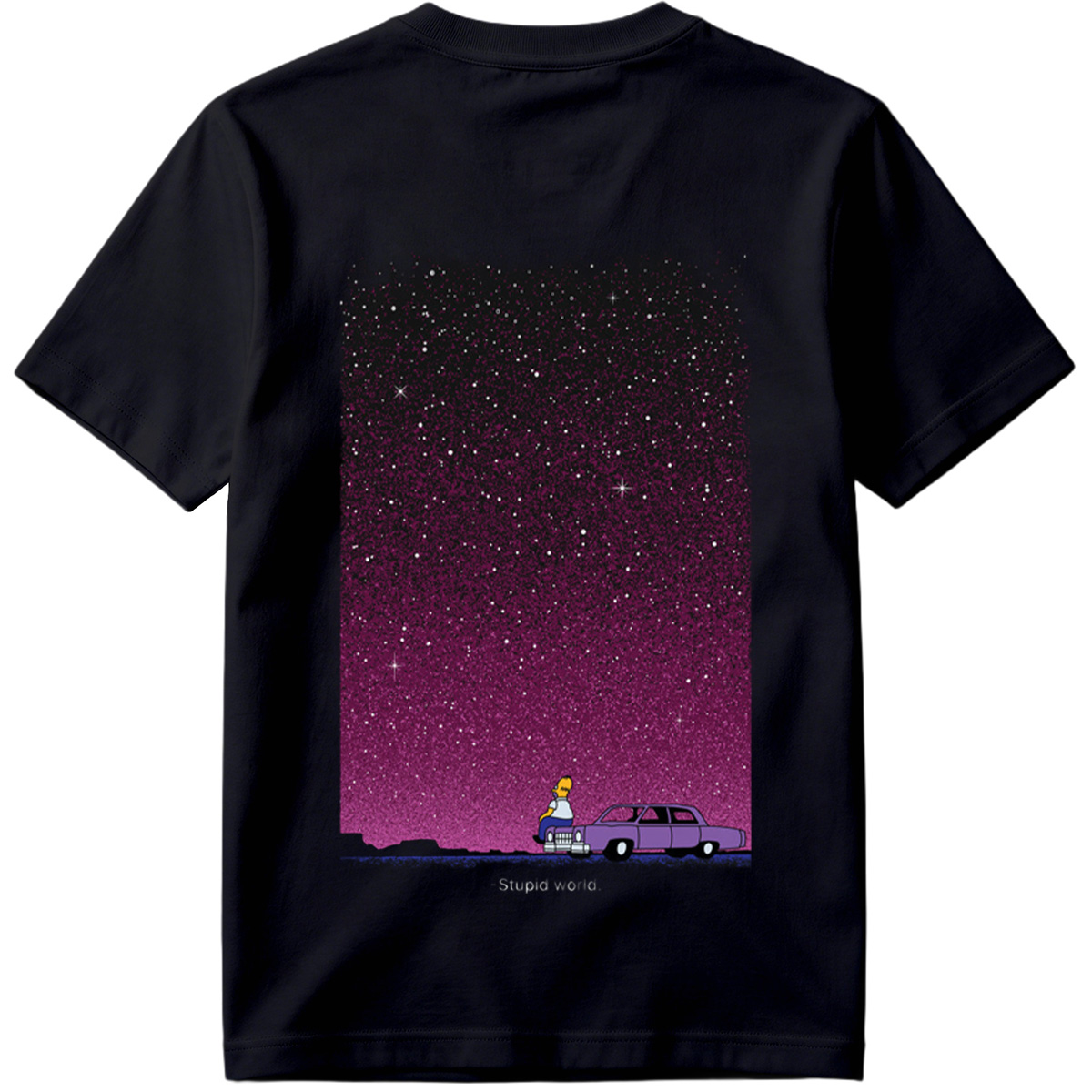 Homer Simpson Stares at the Stars in a Purple Sky - Tee