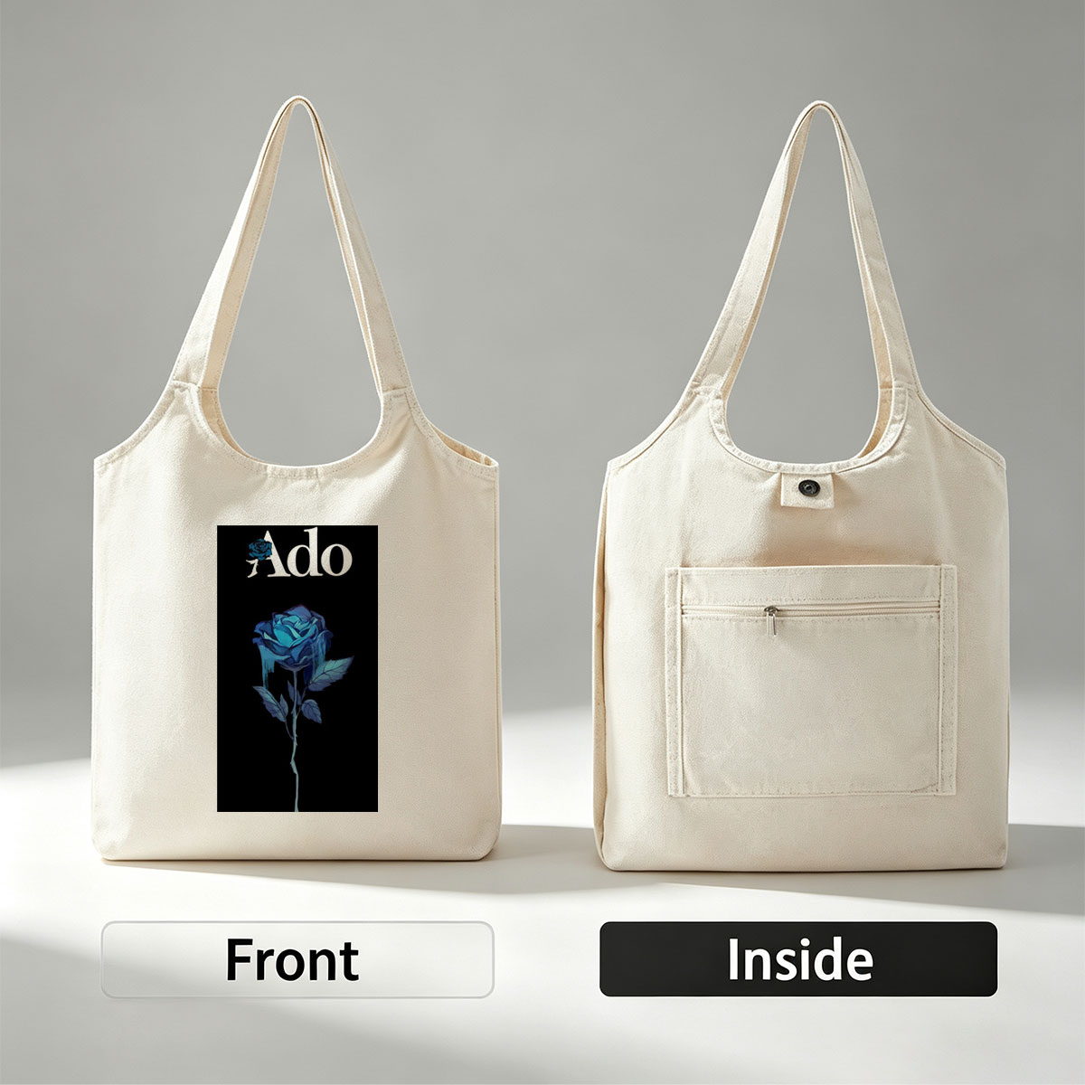 Ado Blue Rose on Black Background - Canvas shoulder bags/