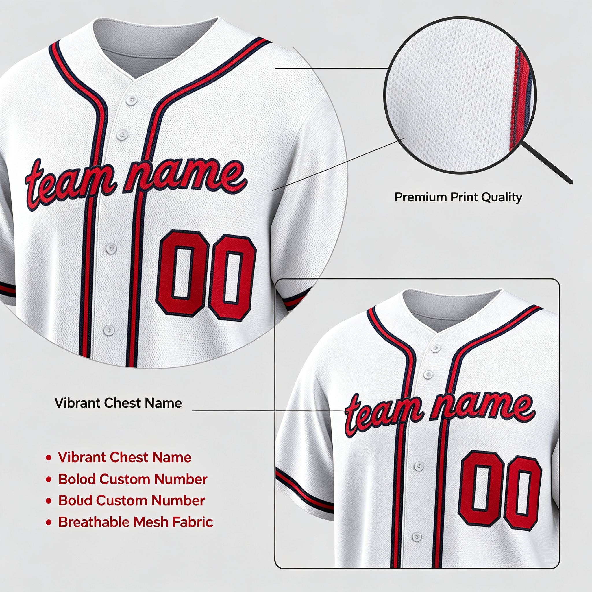 Custom Atlanta City Style Baseball Jersey Full Button Moisture Wicking Polyester For Men And Youth