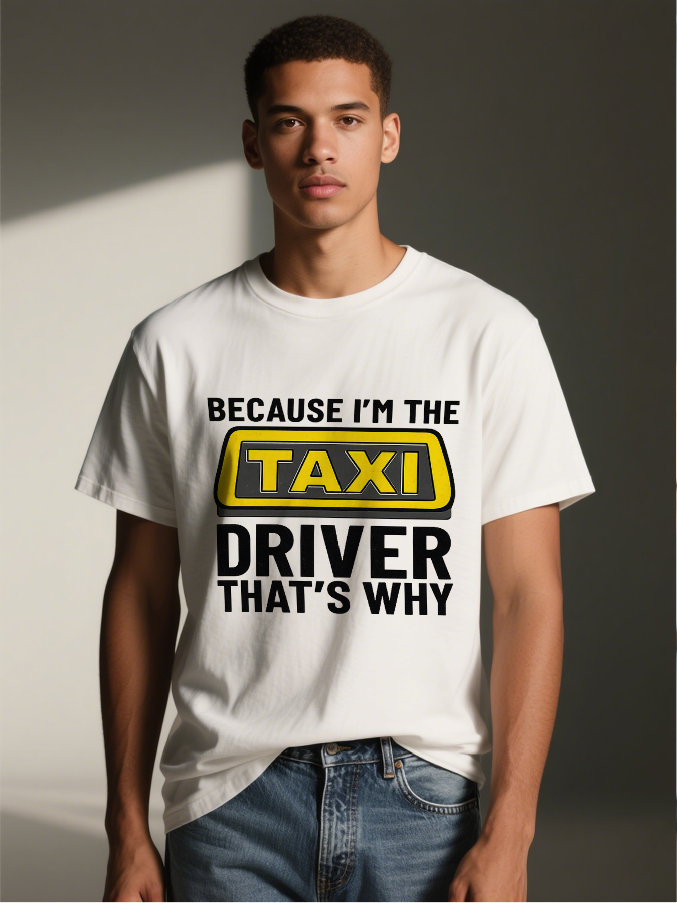 Men's Printed T-Shirt with Taxi Sign and 