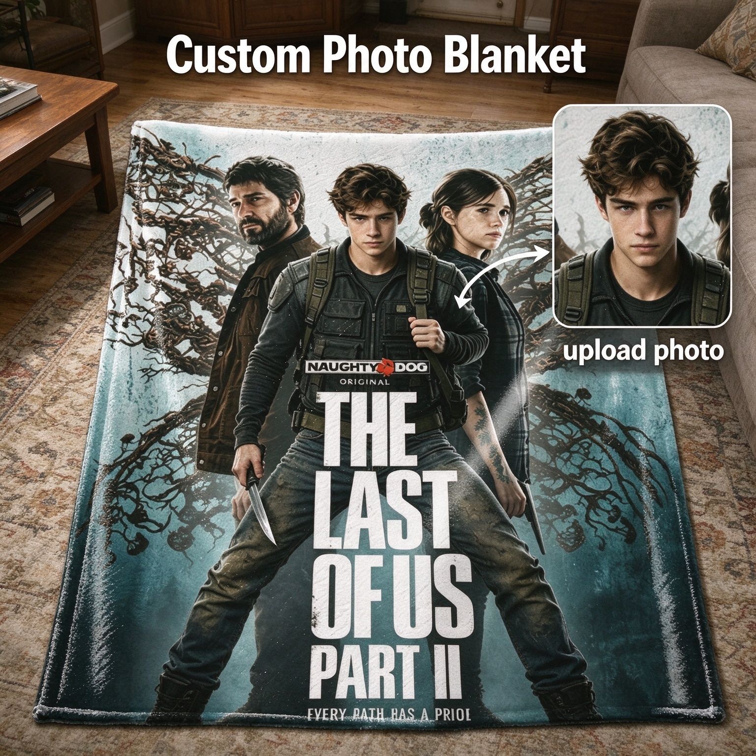 Custom Photo Flannel Blanket Personalized Face Portrait Throw Lightweight Soft Warm Fleece Couch Bed Bedding Gift