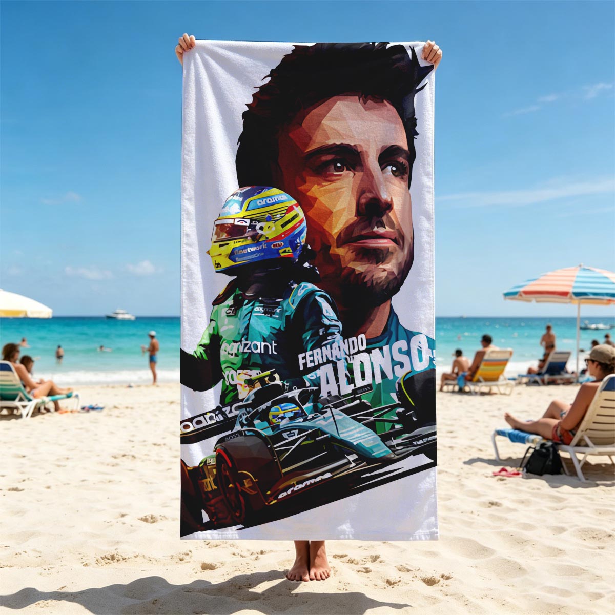 Fernando Alonso in Action: Formula 1 Racing Legend - Beach towels