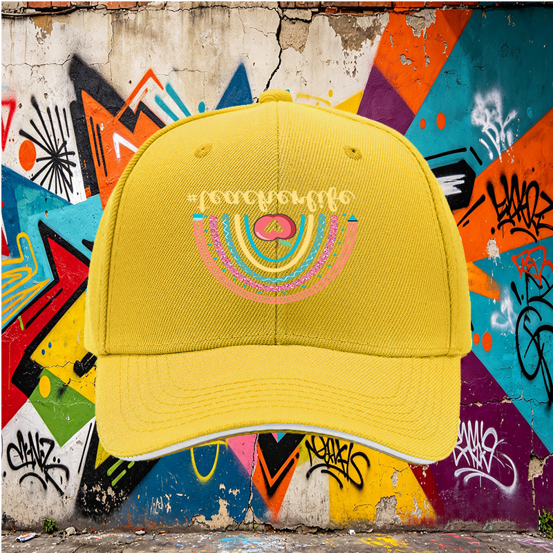 Unisex Classic Sandwich Hat with Rainbow Apple Teacherlife Print - Perfect for Teachers, Educators, and School Events - Ideal Gift for Teaching Professionals