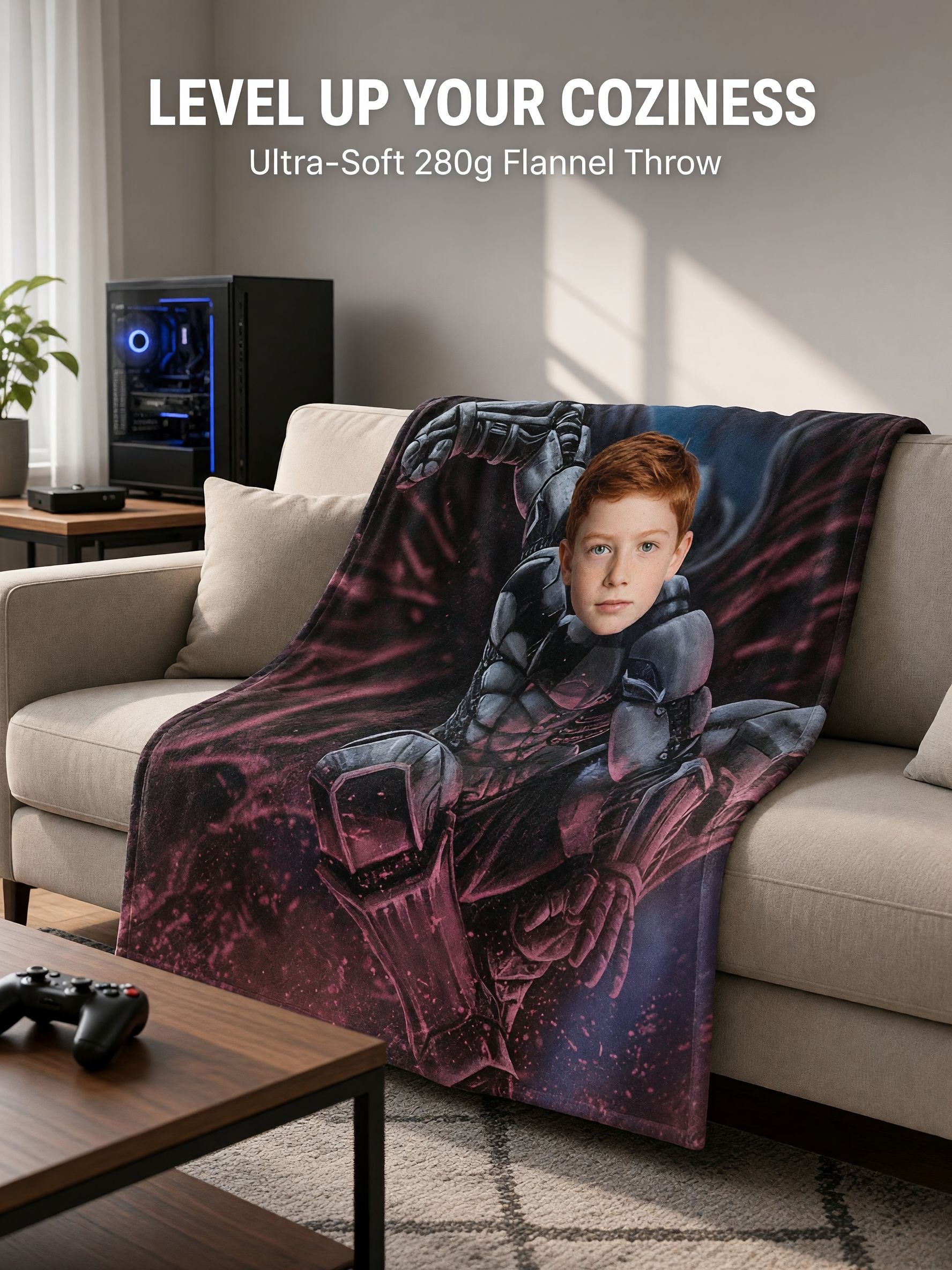 Custom Face Photo Blanket Personalized Superhero Mecha Flannel Throw Cozy Fleece Bed Couch Cover Ideal Birthday Gift