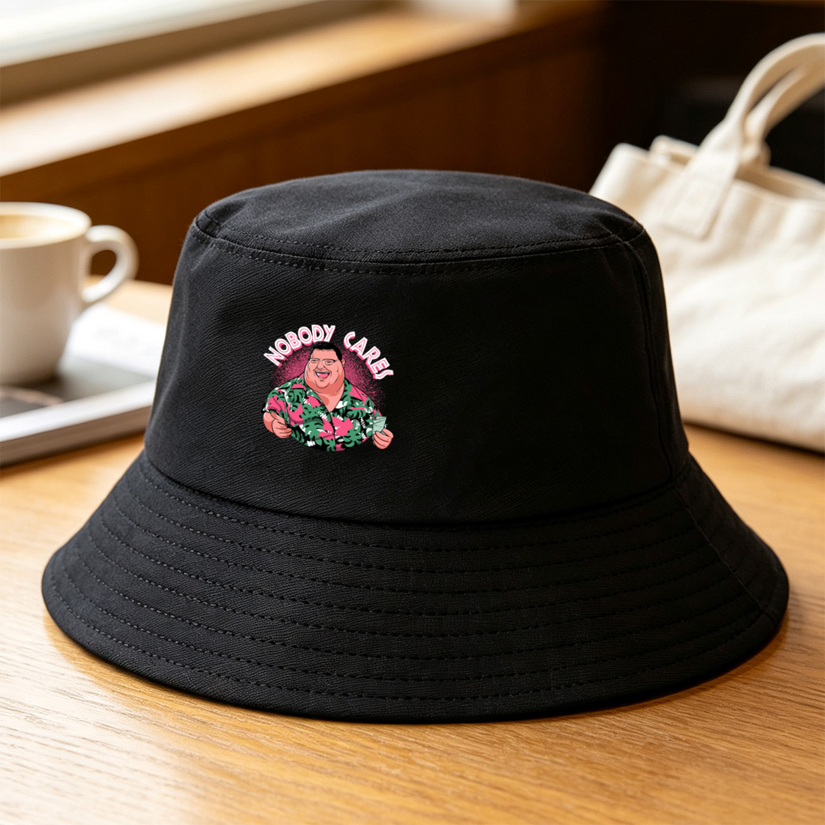 Nobody Cares - Fat Man in Hawaiian Shirt - Fisherman's Hat