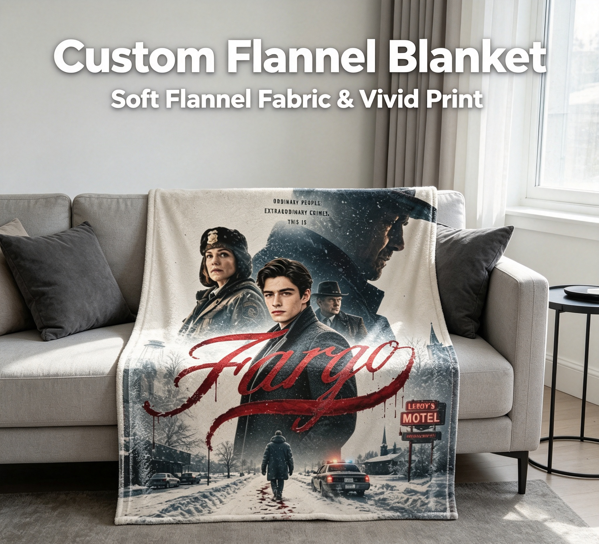 Custom Face Blanket Fargo TV Series Flannel Blanket Cozy Winter Throw Gift for Fans of FX Original Crime Drama Show