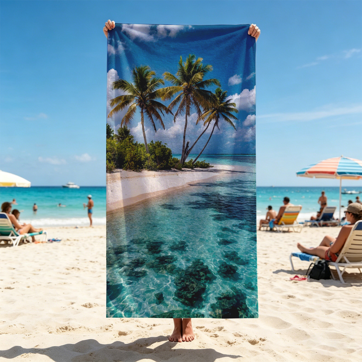 Tropical Beach with Palm Trees and Crystal Clear Water - Beach towels