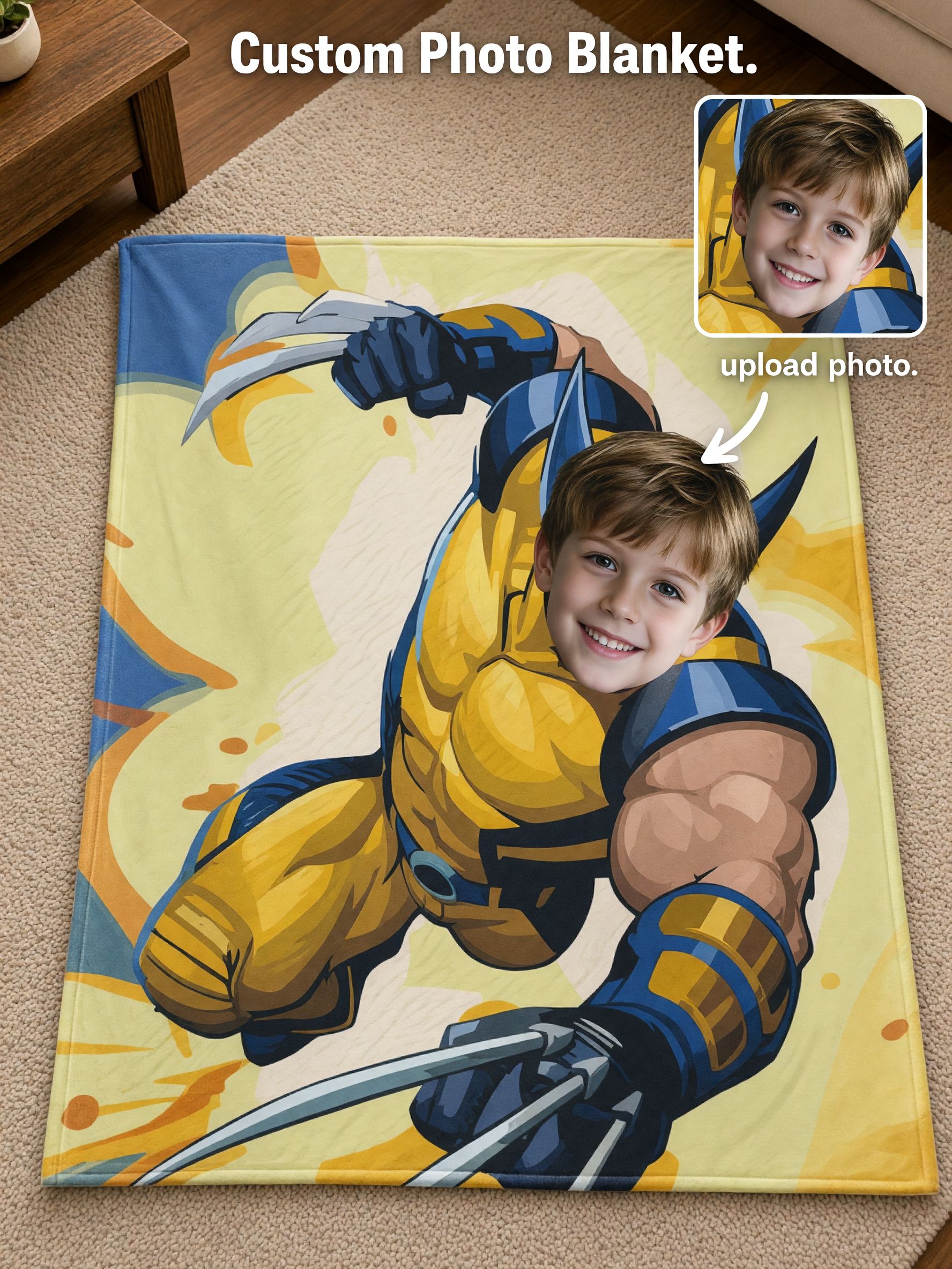 Custom Superhero Face Blanket, Personalized Comic Character Throw, Ultra Soft Flannel Fleece, Ideal Keepsake Gift