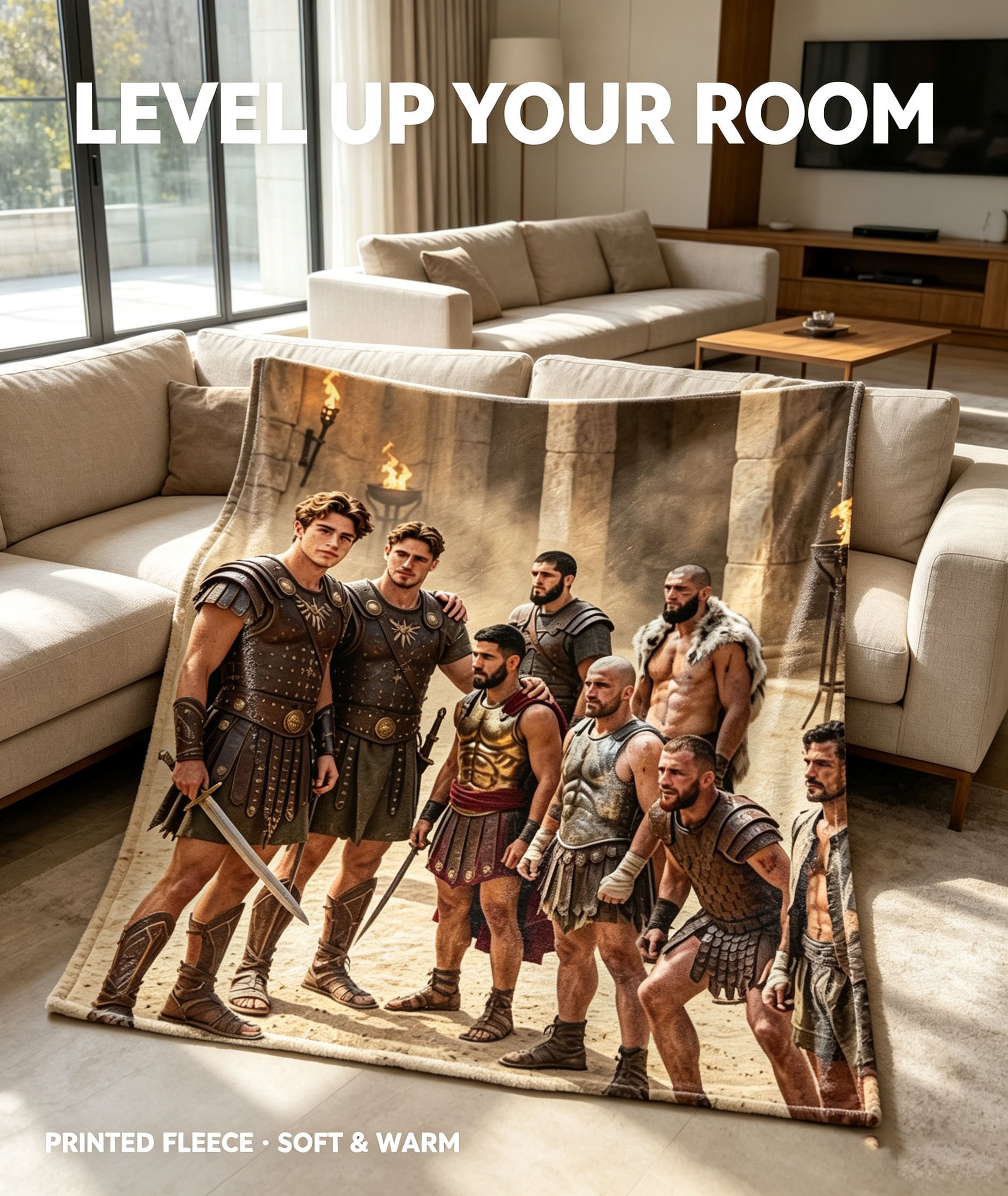 Custom Face Blanket Roman Warriors Ancient Arena Flannel Blanket Perfect for Movie Fans and History Enthusiasts Ideal Gift or Giveaway