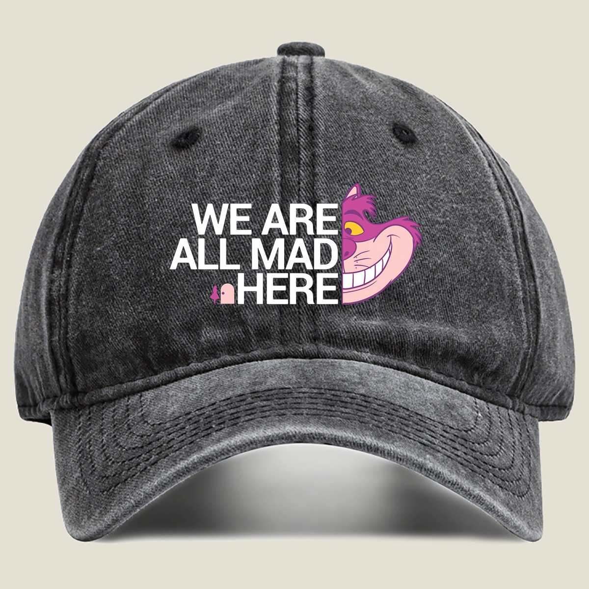 Alice in Wonderland - Cheshire Cat: We Are All Mad Here - Washed Denim - Baseball Cap