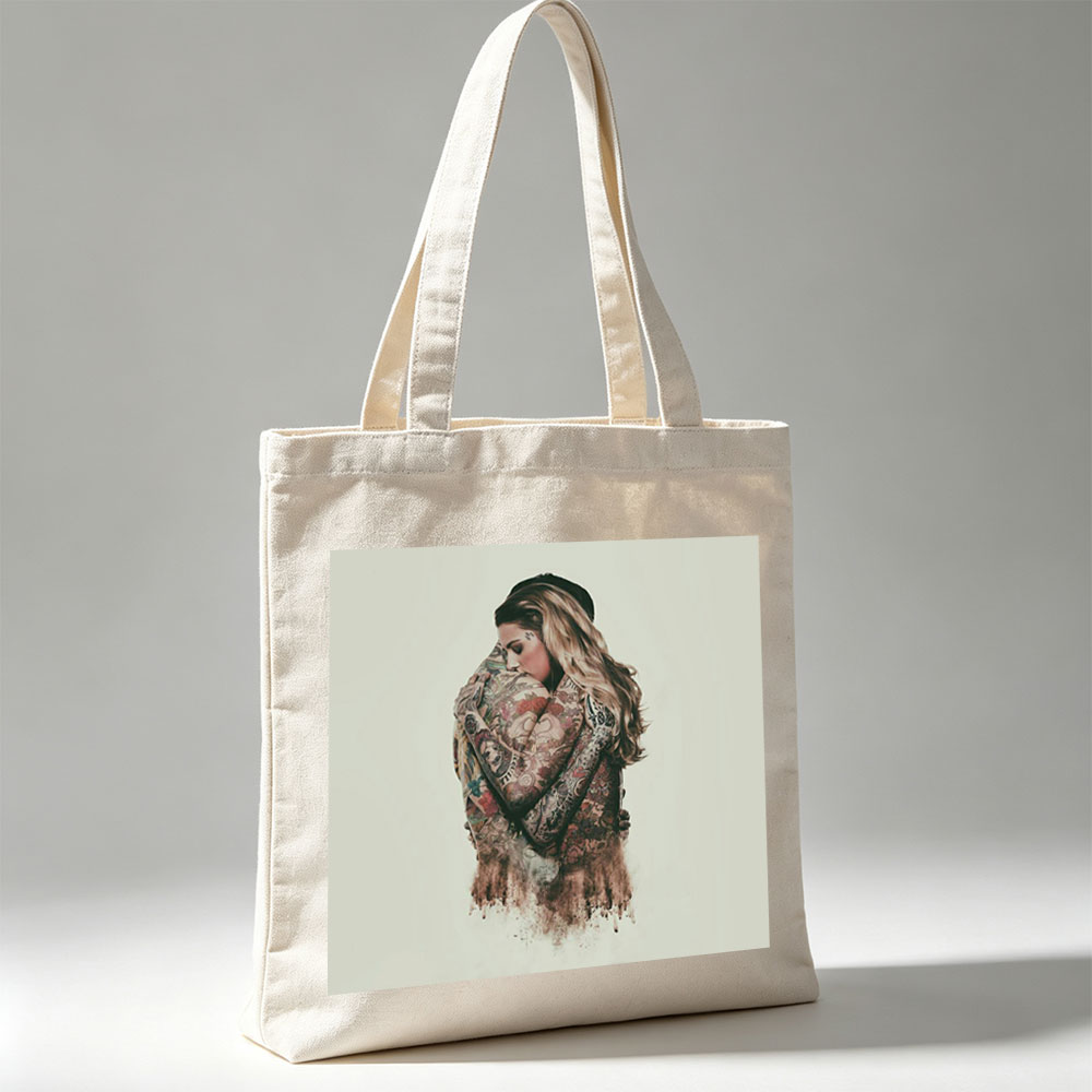 Madonna Hugging Herself in a Tattooed Embrace Artistic Portrait - Canvas tote bags