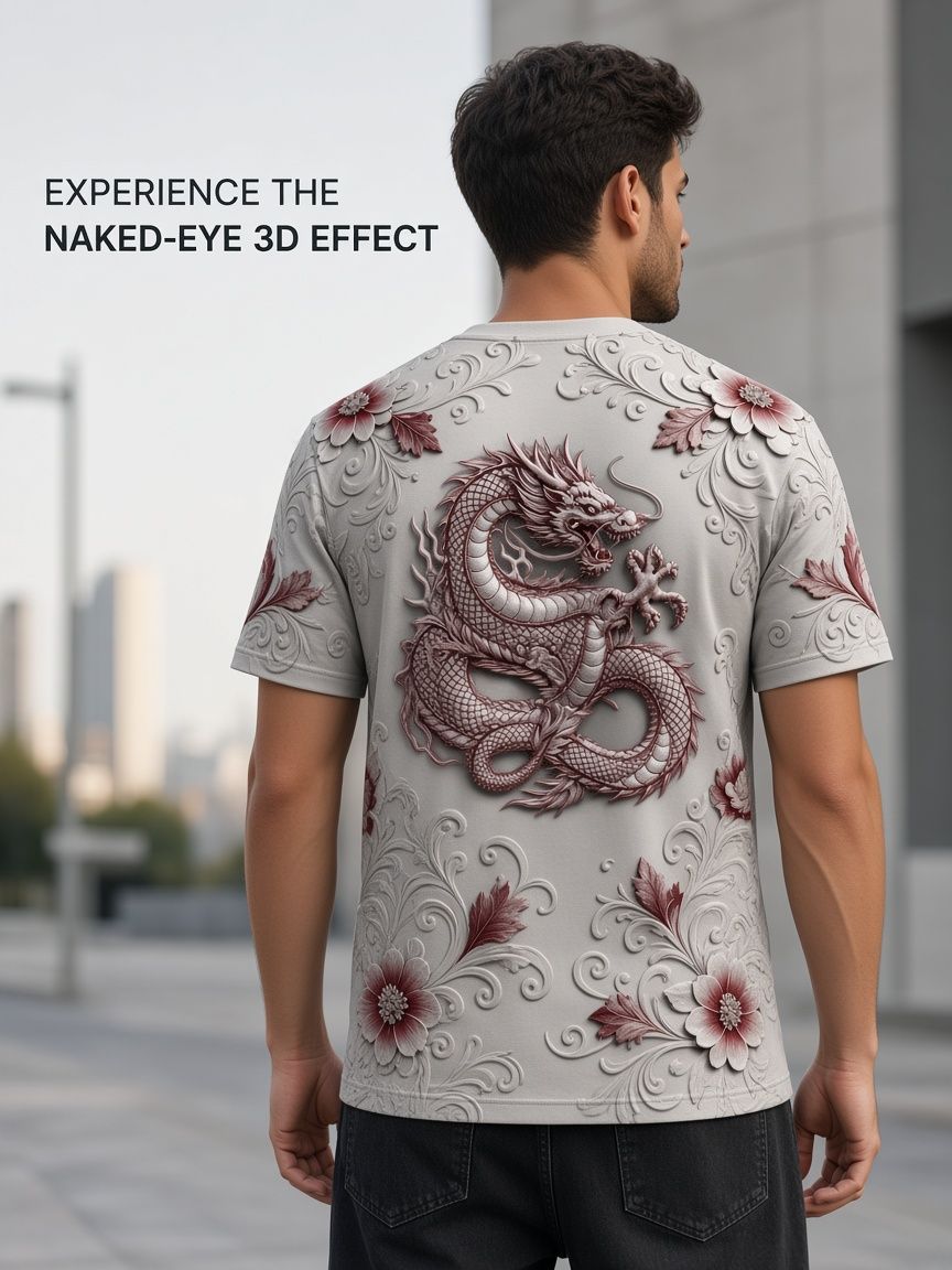 Dragon Relief 3D Optical Illusion Graphic Tee Breathable Athletic Mesh T-Shirt Casual and Sports Wear
