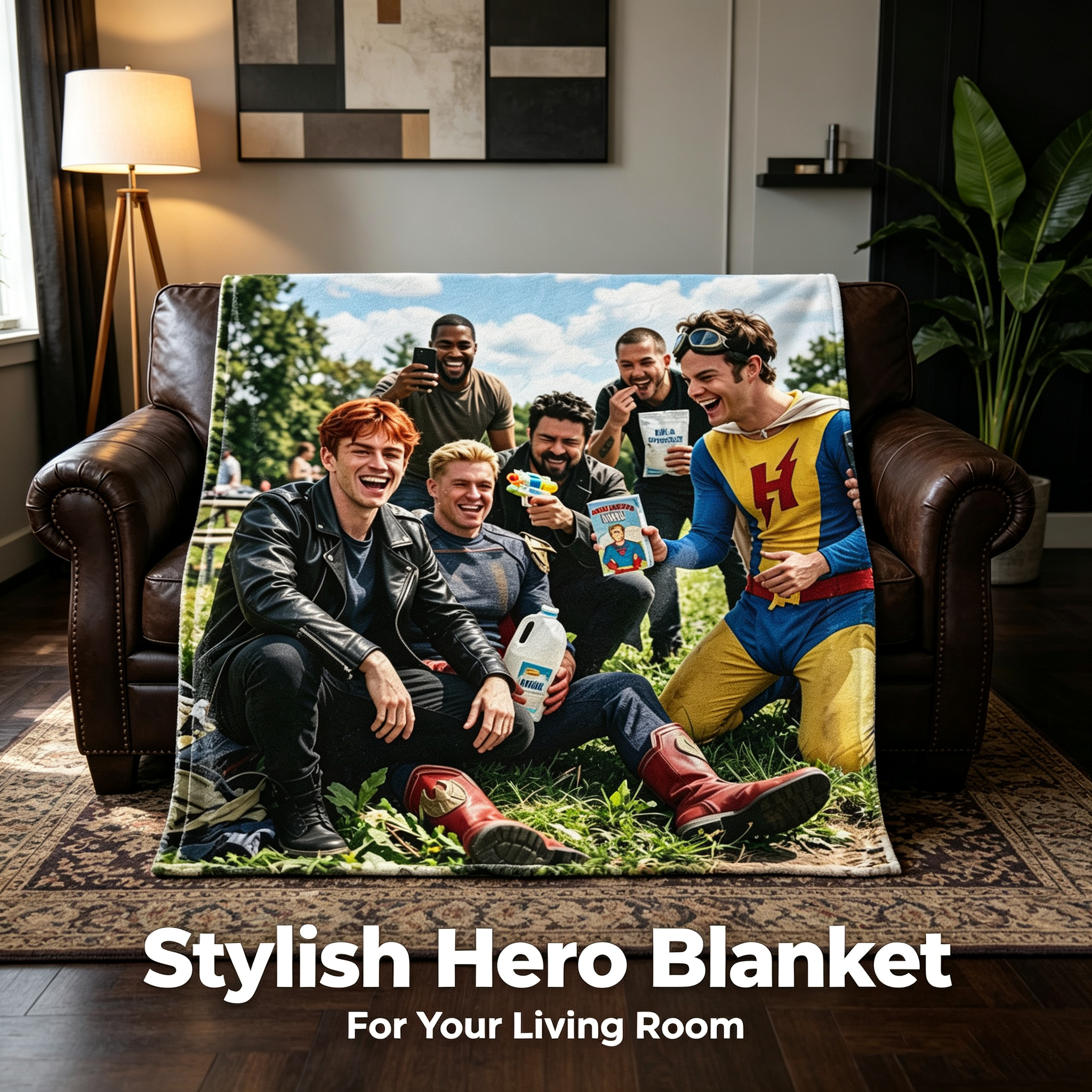 Custom Face Blanket - The Boys Superhero Group Photo Flannel Blanket - Perfect for Couch Lounging, Camping, or as a Unique Gift/Giveaway