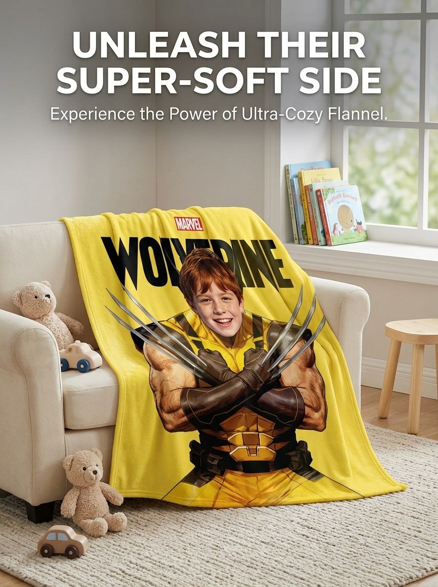 Custom Photo Superhero Flannel Fleece Blanket, Ultra Soft Personalized Face Throw Blanket for Kids and Adults Gift