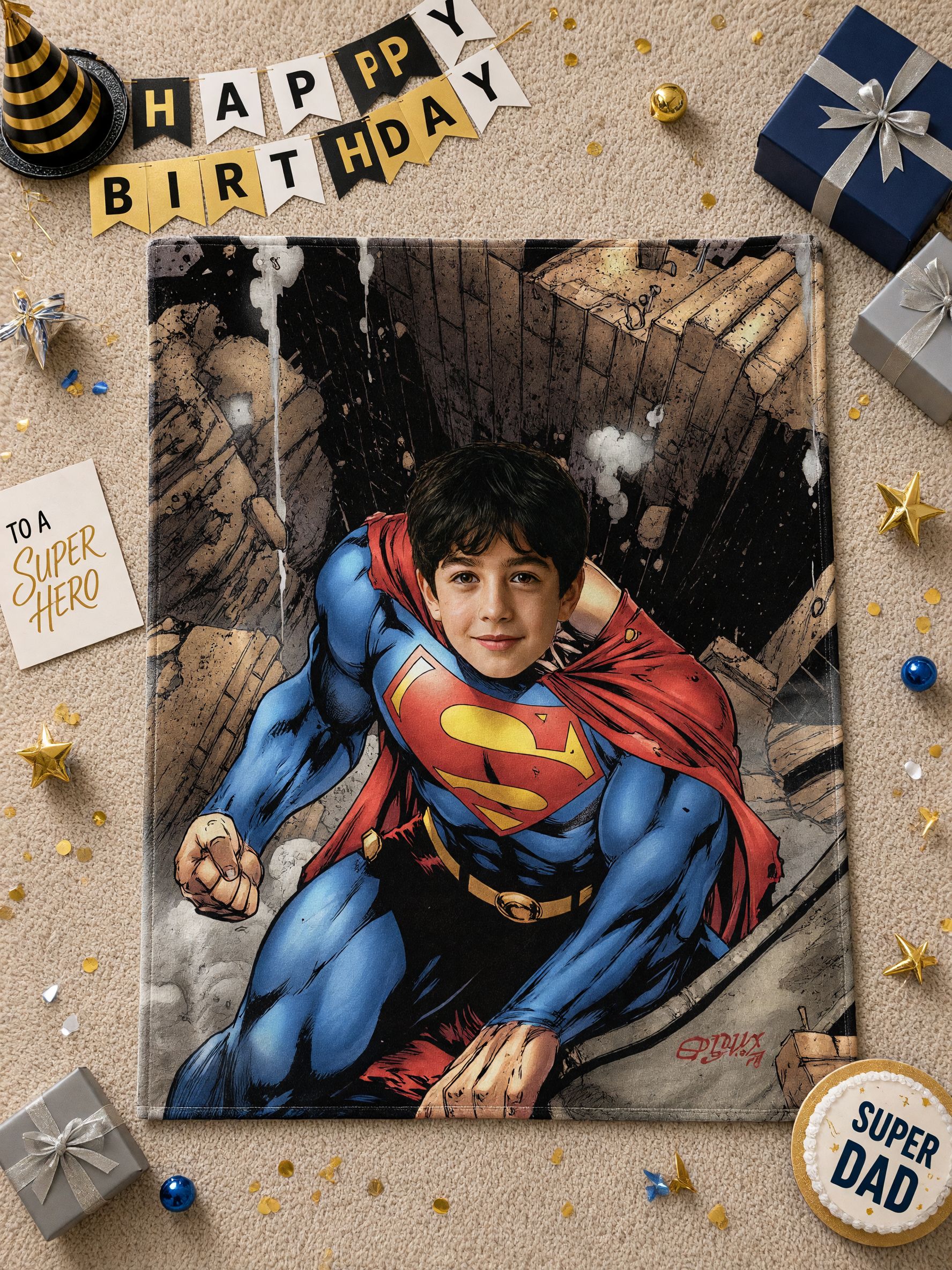 Custom Photo Blanket Personalized Superhero Head Face Portrait Throw Crafted from Ultra Soft Flannel Fleece, Ideal