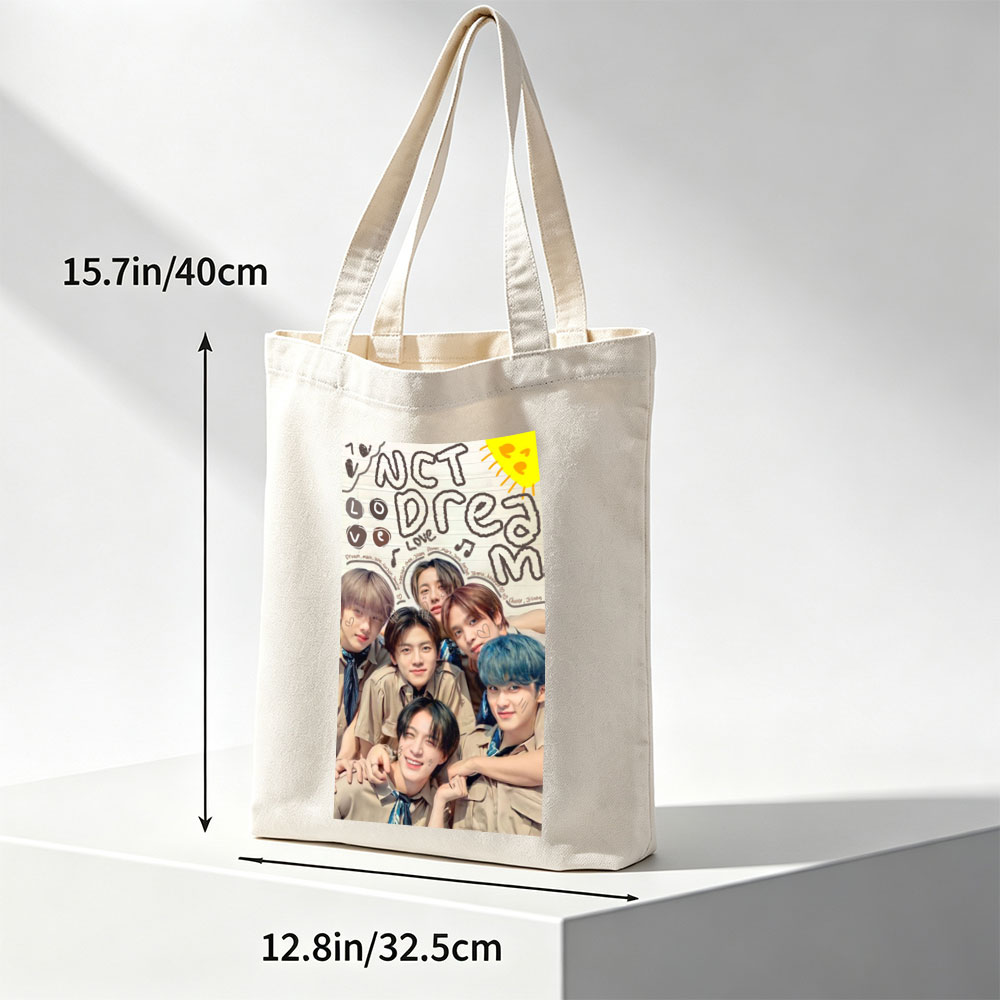 NCT Dream Group Photo with Handwritten Notes and Heart Drawings on Lined Paper Background - Canvas tote bags