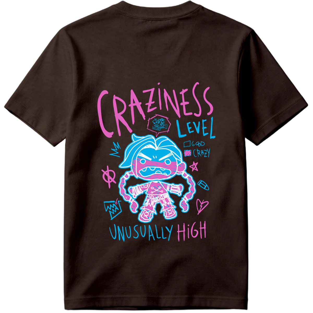 Craziness Level: Unusually High - Blue Character with Pink Accents - Tee