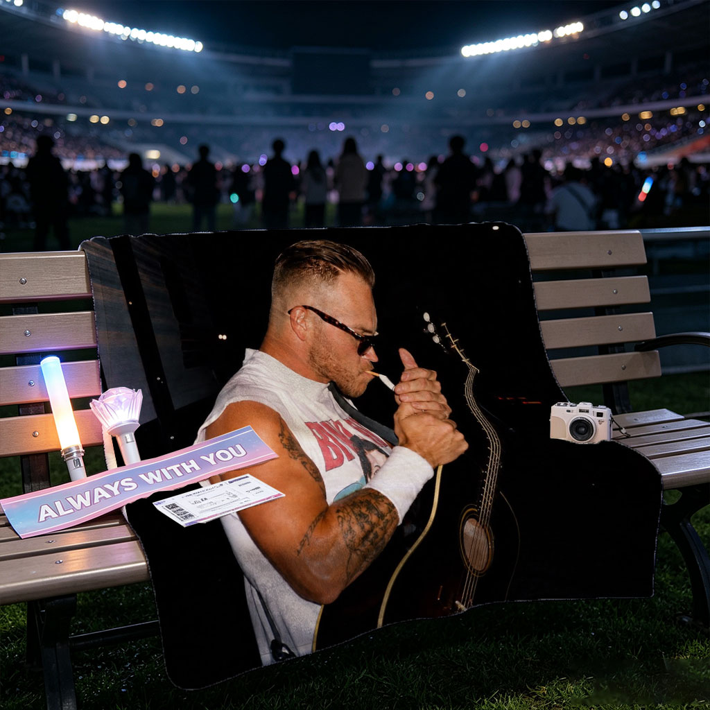 Brantley Gilbert Smoking Cigarette with Acoustic Guitar at Night - Blankets