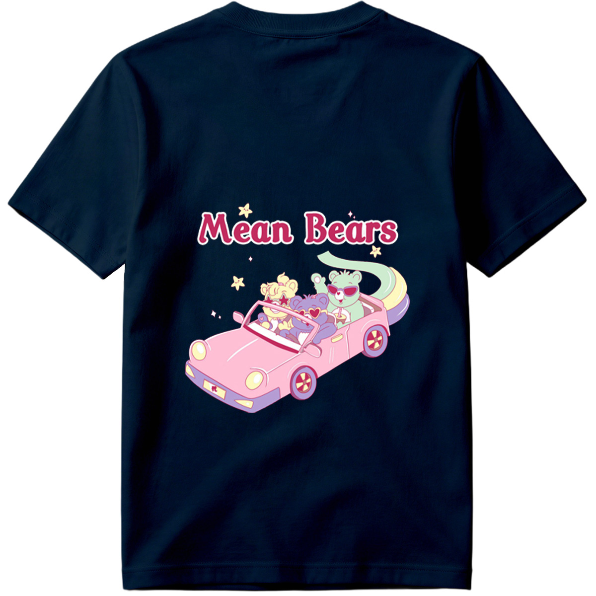 Mean Bears in a Pink Car with Three Cute Characters - Tee