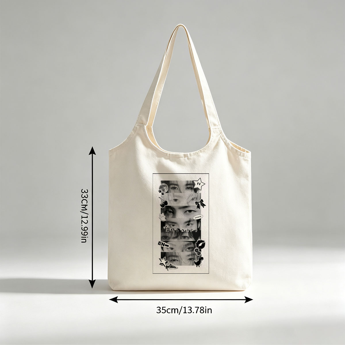 Enhypen Eyes Collage Black and White Sticker Art - Canvas shoulder bags/