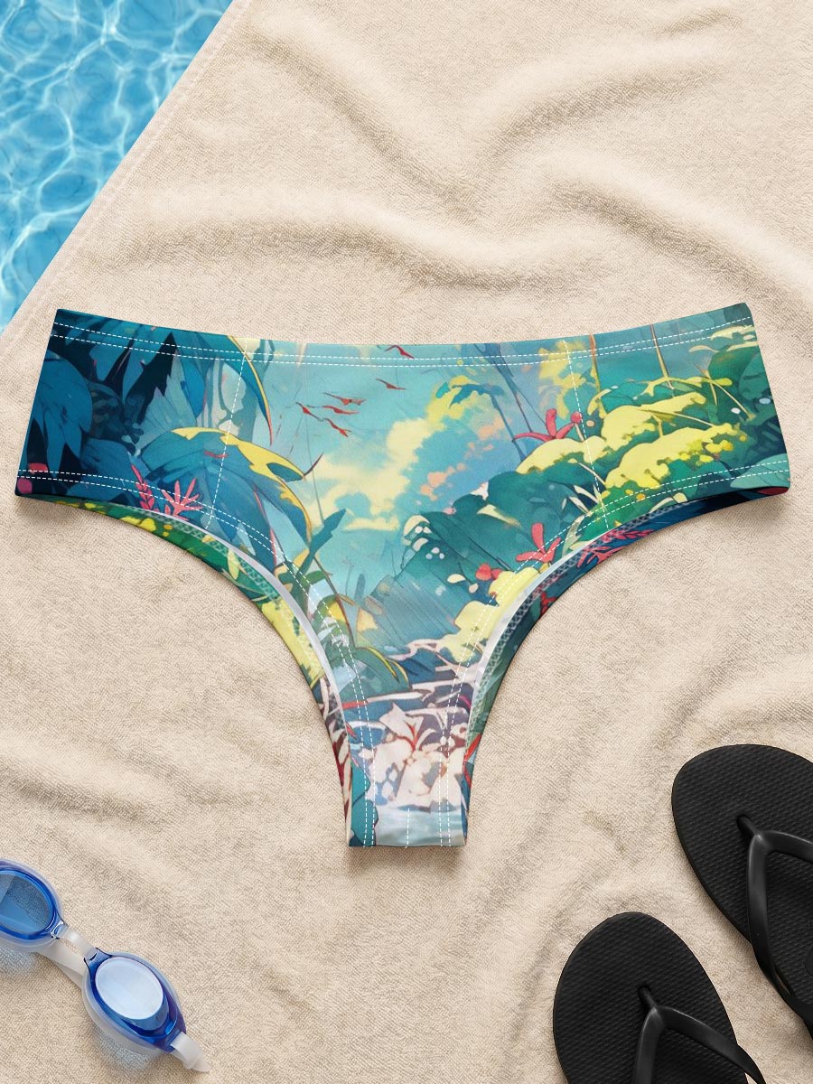 Lush Jungle Stream with Vibrant Flowers and Dappled Light -  Men's swim trunks
