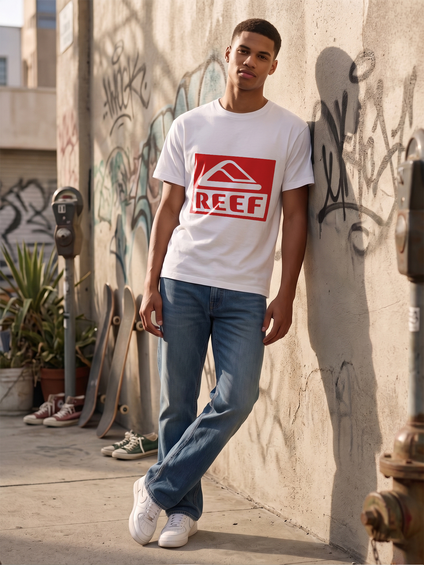Men's Reef Logo Print T-Shirt Casual Round Neck Summer Lightweight Breathable Short Sleeve Tee for Outdoor Activities and Everyday Wear Adults