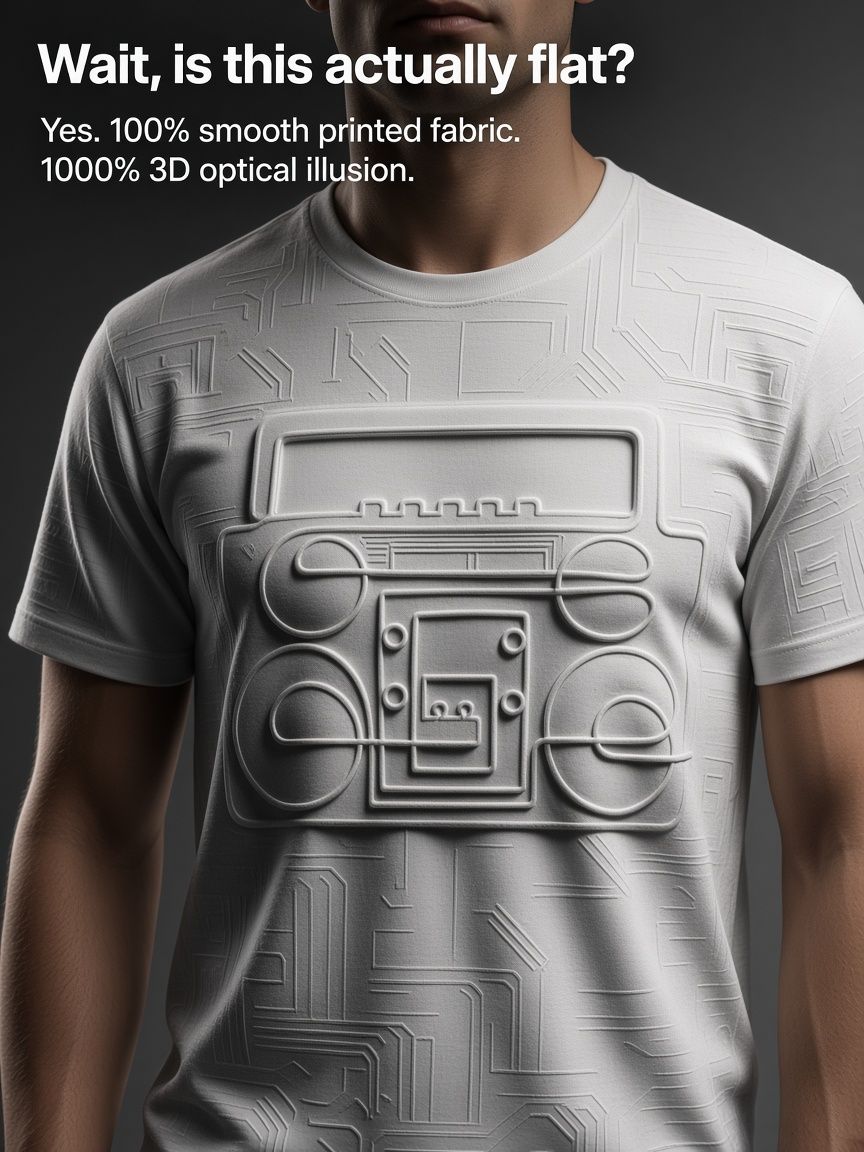 Retro Boombox 3D Optical Illusion Graphic Tee Breathable Athletic Mesh T-Shirt for Casual and Sports Wear