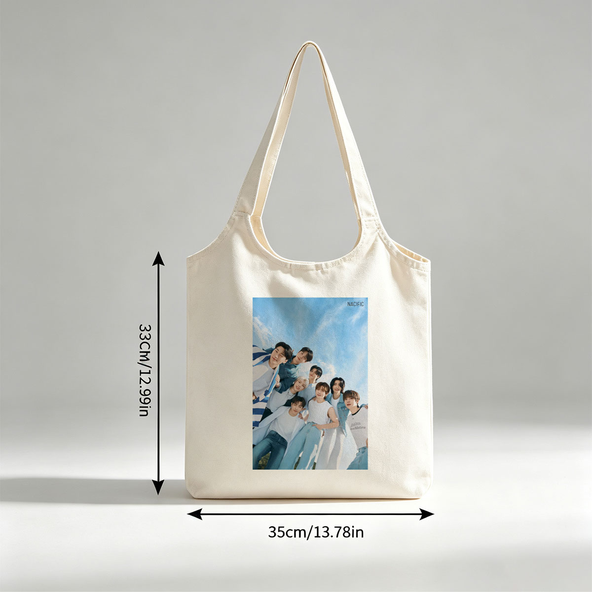 NACIFIC Band Members in Casual Outfits Posed Against a Bright Blue Sky - Canvas shoulder bags/